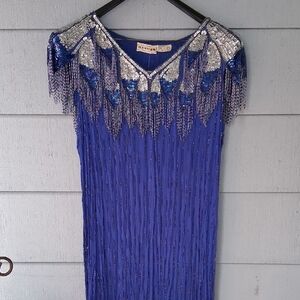 Gatsby SILK Blue and Silver Beaded Dress